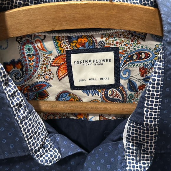 Long sleeve Denim and Flower dress shirt size Large - Picture 2 of 4